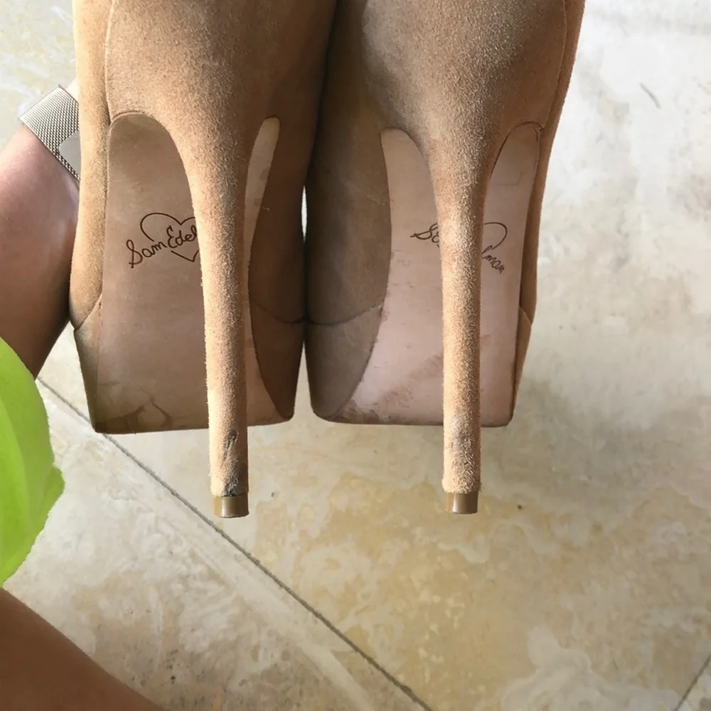Sam Edelman Ankle T-Strap Pumps -Camel Suede - 8.5